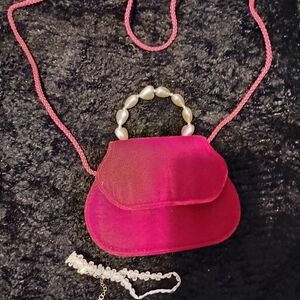 Charming Red Velvet Kids Costume Bag with Pearl Handle And Chocker